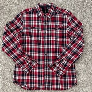 I jeans by Buffalo Red and Navy Plaid Shirt